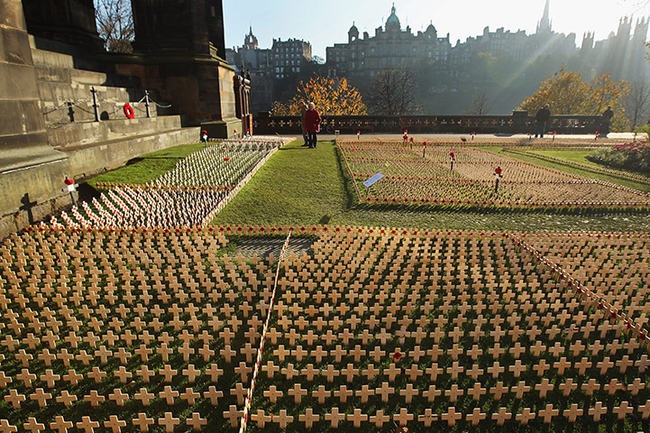 Armistice day: Field of Remembrance in Princess Street Gardens Edinburgh