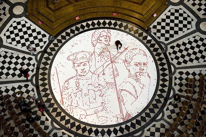 Armistice day: Installation of poppies in honour of children in war, St Paul's Cathedral
