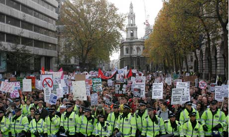 British students in central London protest against university tuition fee rises. 