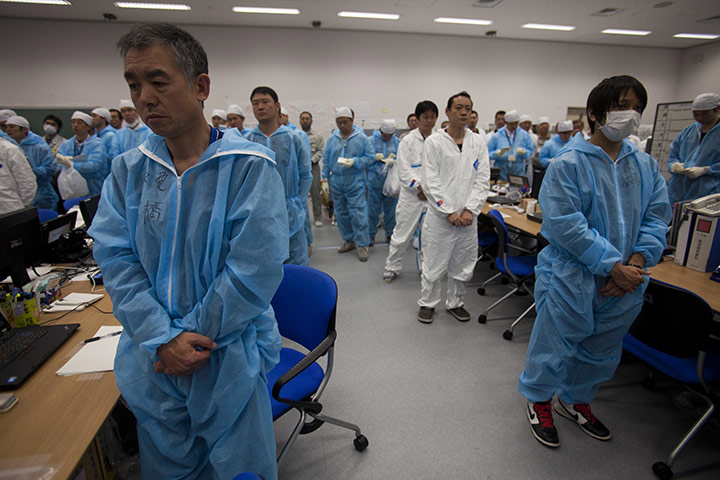 Inside Fukushima: Workers listen to Minister of Environment