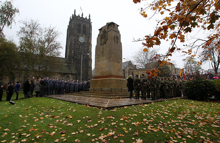 Remembrance Sunday: People gather for the Remembrance Day service outside Halifax Minster