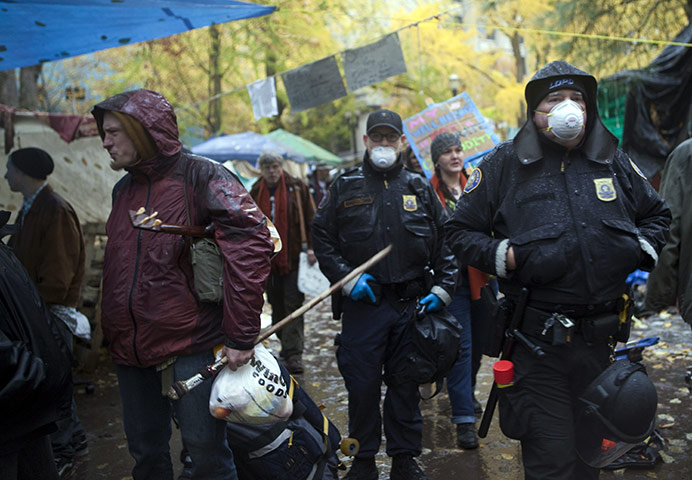 Occupy Portland: Police patrol the Occupy Portland encampment