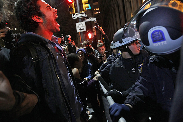 occupy wall street: protester confronts police 