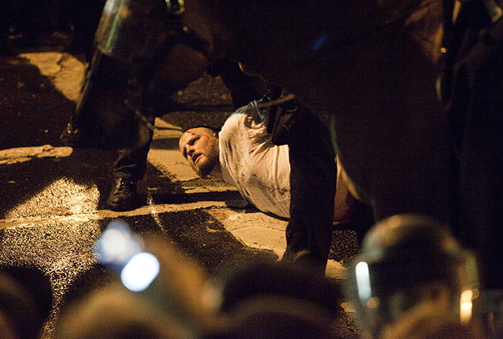 Occupy protest evictions: Portland, US: A man is arrested at Occupy Portland