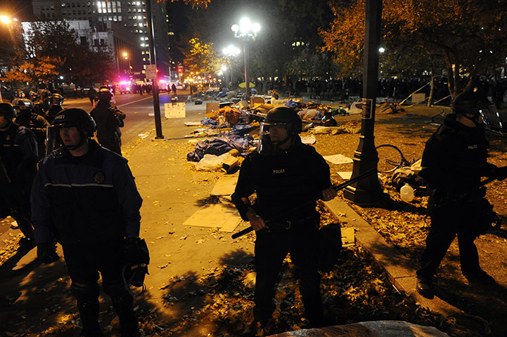 Occupy protest evictions: Denver, US: Police at Civic Center Park
