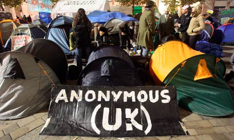 An Anonymous sign at the Occupy London camp at St Paul's Cathedral