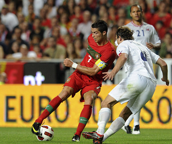 Euro 2012 qualifiers: Portugal's forward Cristiano Ronaldo controls the ball against Norway