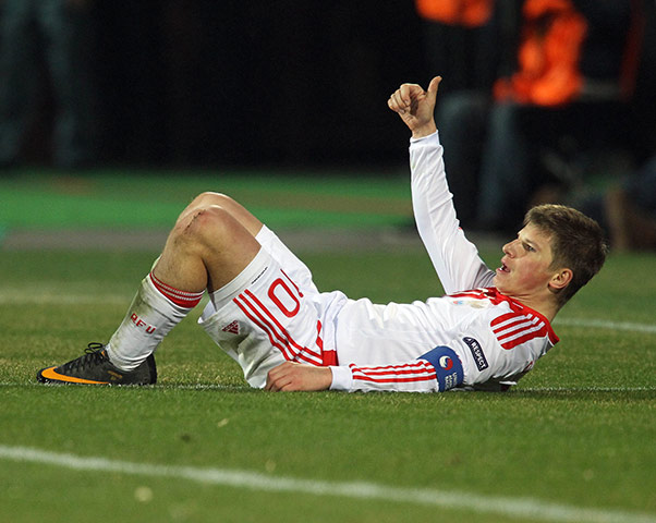 Euro 2012 qualifiers: Russia's Andrey Arshavin gestures