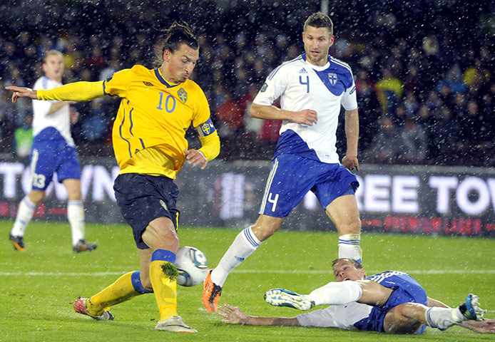Euro 2012 qualifiers: Sweden's Zlatan Ibrahimovic controls the ball