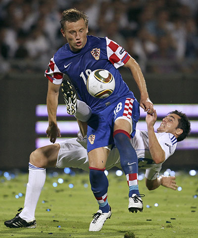 Euro 2012 qualifiers: Israel's Tamir Cohen fights for the ball with Croatia's Ivica Oli