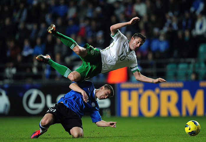 Euro 2012 qualifiers: Estonia's Andrei Stepanov is sent off for the tackle on Eire's Robbie Keane