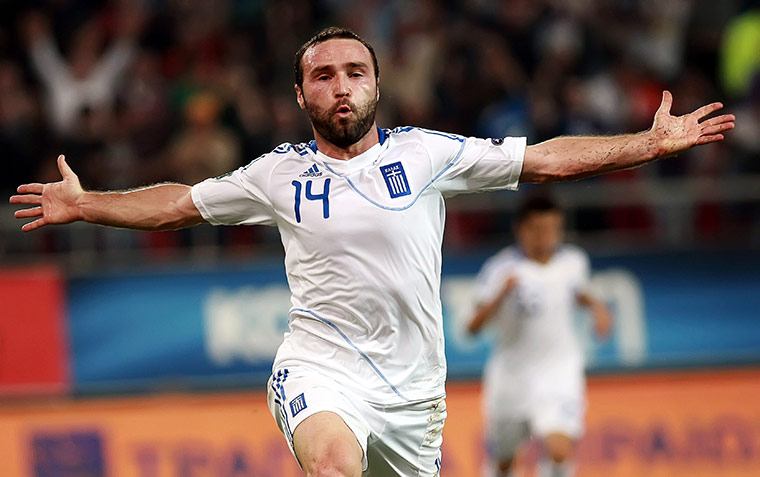 Euro 2012 qualifiers: Greece's Dimitris Salpingidis celebrates after scoring against Israel 