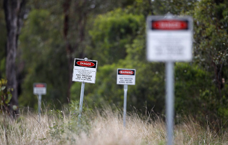 From the agencies: Warnign signs of an underground gas pipeline near Dalby