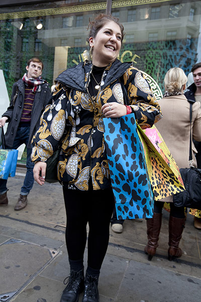 Versace for H&M: Leyla Tahir outside Versace for H&M