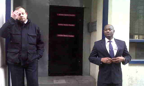 Security guards outside UBS building occupied by Occupy London on 18 November 2011
