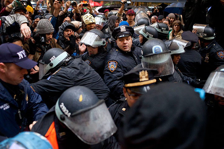 Occupy Day of Action: Police officers fight with Occupy protesters in Zuccotti Park