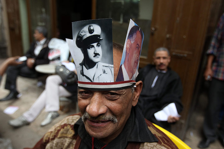 Tahrir, Egypt: Pictures of former Egyptian president Gamal Abdel Nasser on in a headband