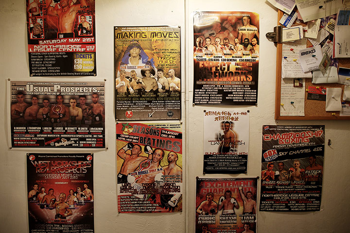 Liam Walsh: Posters from Liam's previous fights at the entrance to his father's gym