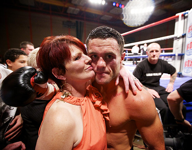 Liam Walsh: Liam Walsh with his mum after stepping out of the ring