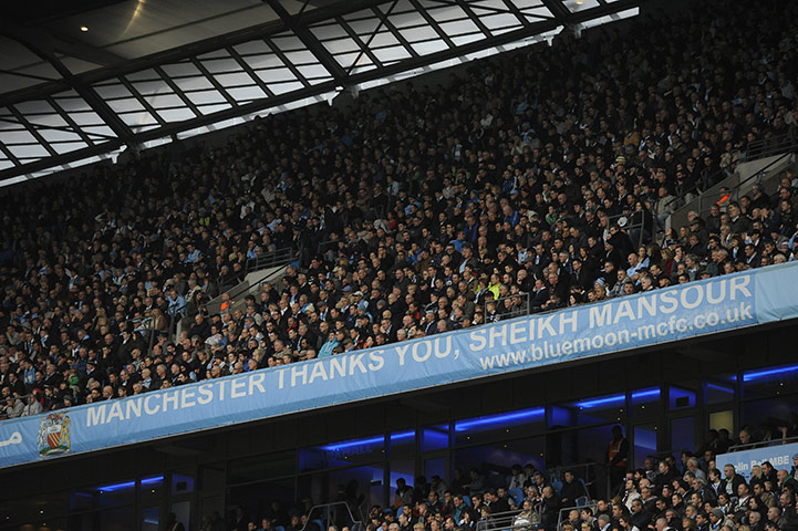 Man City v Newcastle: Manchester City fans thank Sheikh Mansour for his money