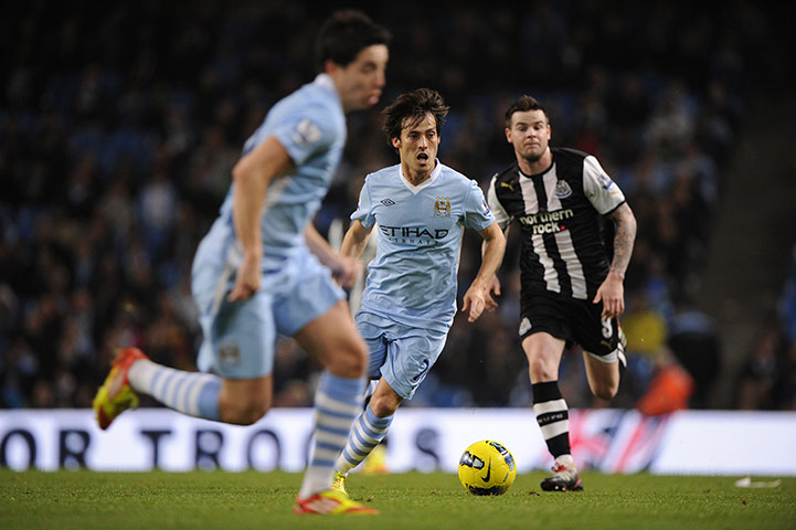 Man City v Newcastle: David Silva on the ball as Samir Nasri makes a run