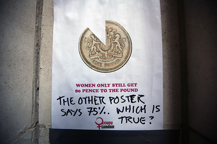 Signs at Occupy London: equal pay