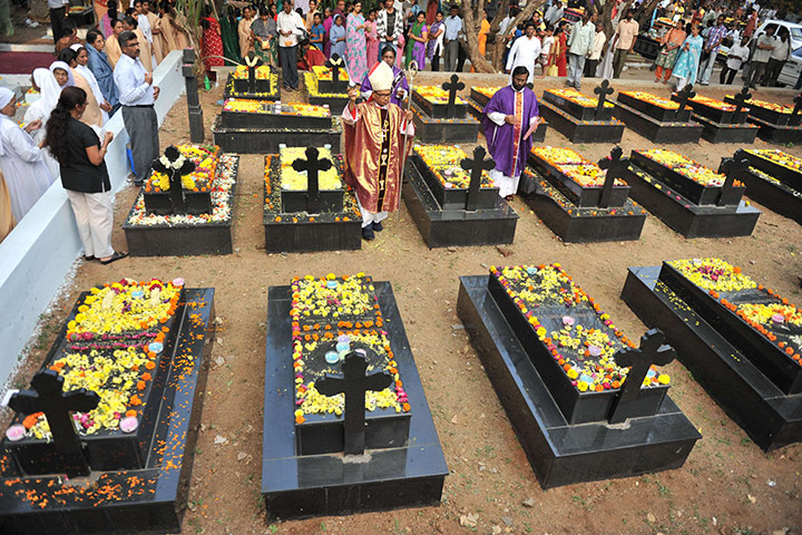All saints day: Bishop graves of nuns at a Catholic cemetery during All Souls Day