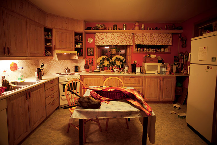 reindeer herders: A reindeer lies slaughtered in the Gaups’ modern kitchen