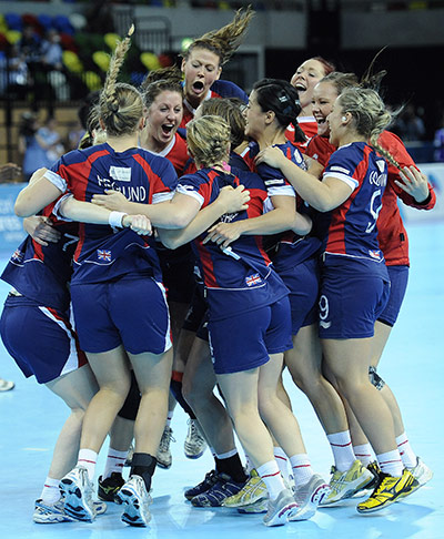 Handball: GB team celebrate victory over Angola in the London Handball Cup