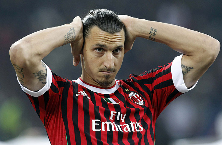 Wed Champions League: AC  Milan's Ibrahimovic before the start of their match against Barcelona