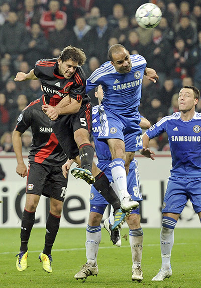 Wed Champions League: Leverkusen's Manuel Friedrich scores against Chelsea