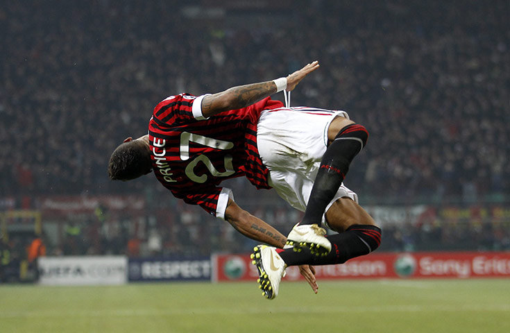 Wed Champions League: AC Milan Kevin Prince Boateng celebrates after scoring against Barcelona
