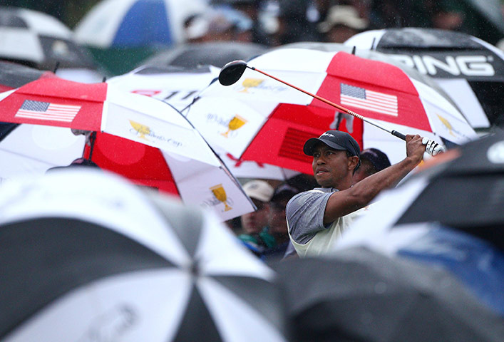 best of the week in sport: Tiger Woods plays a tee shot on the 18th at the Presidents Cup 