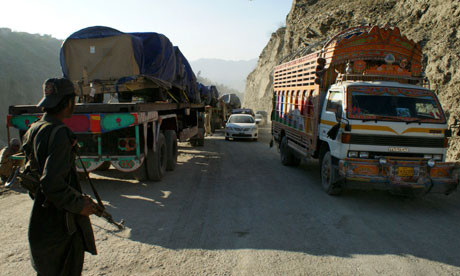 Nato trucks at the Pakistani border town of Torkham bound for Afghanistan