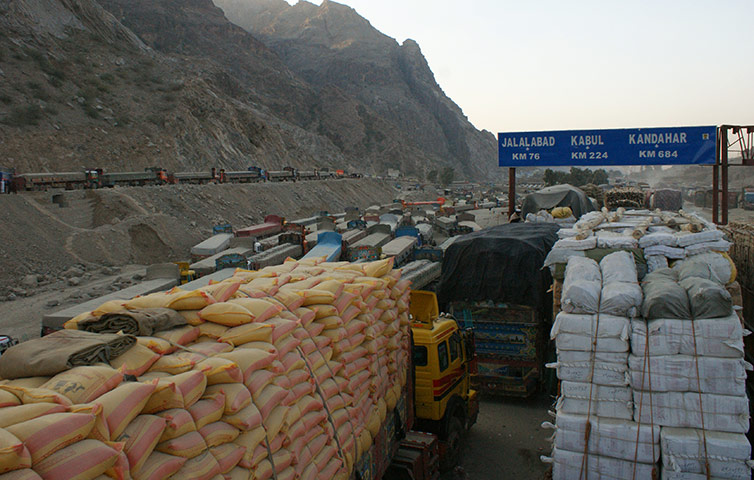 Pakistan NATO raids: Trucks are parked at a road as authorities closed the Torkham border