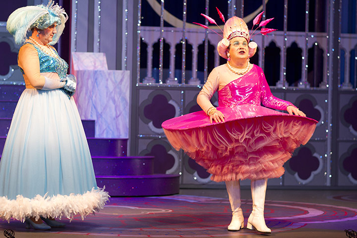 Cinderella pantomime: The ugly sisters on stage