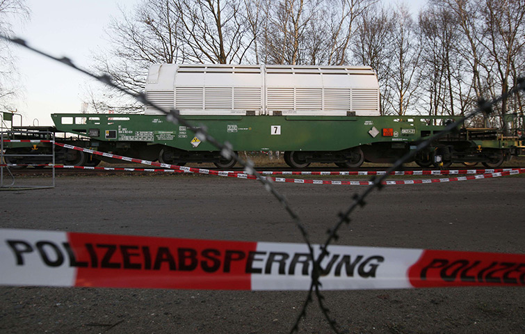 Germany  protests: One of eleven Castor nuclear waste containers in Dannenberg