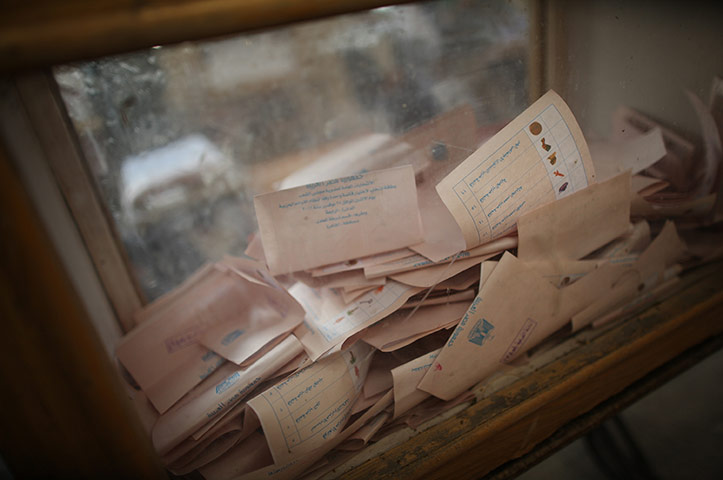 Elections in Egypt: Votes inside a ballot box at a polling station in Old Cairo
