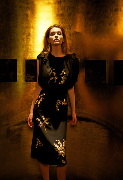Golden age fashion: Sequin-embellished crepe dress