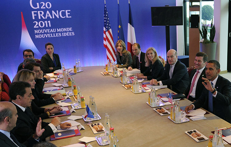 G20 summit in Cannes: Sarkozy and Obama's meeting