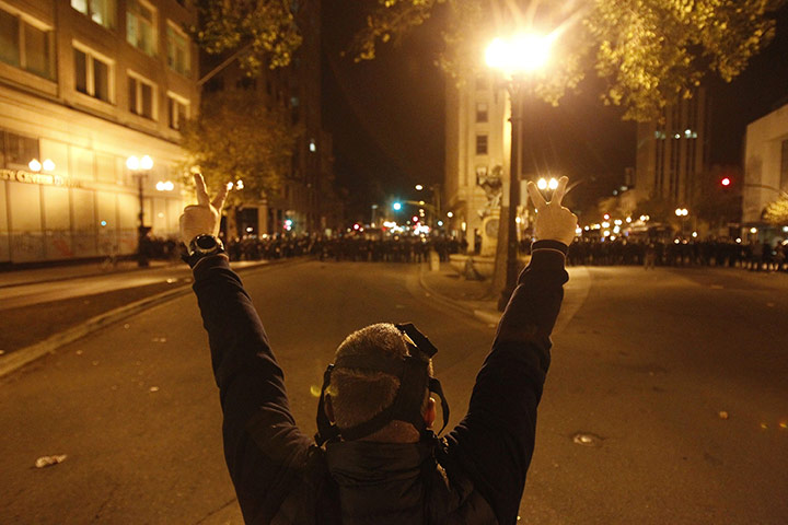 Oakland protests: peace sign