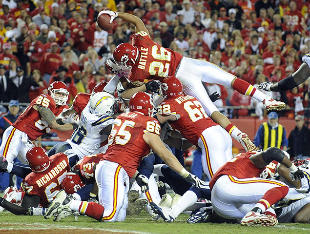 Best of the week in sport: Touchdown by Kansas City Chiefs Jackie Battle against San Diego Chargers