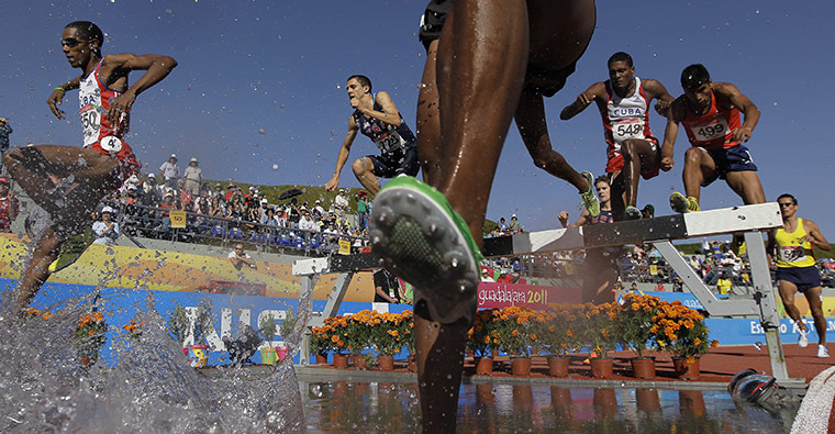 Best of the week in sport: Competitors during the men's 3,000m steeplechase final 