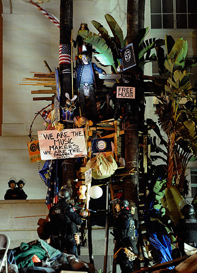 Occupy LA evictions: Members of Sovereign Nation protesting with Occupy Los Angeles protesters