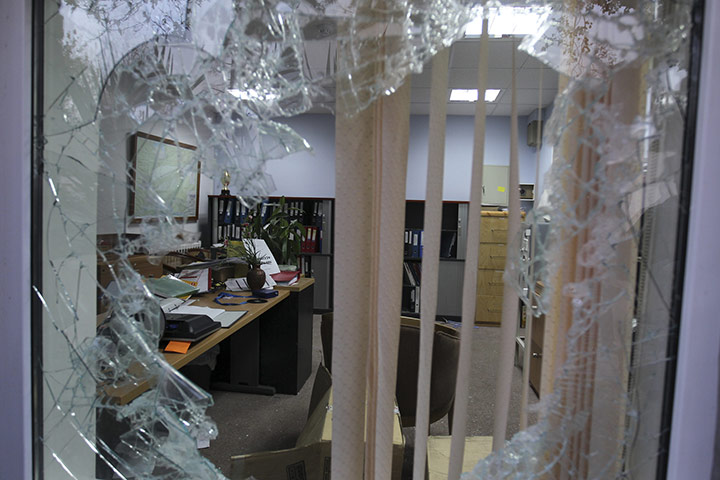 British Embassy, Iran: A shattered window of an office of the British Embassy