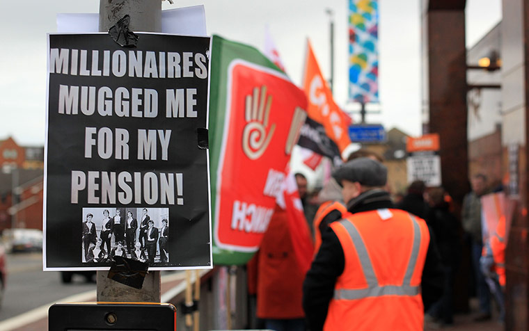 Strikers' placards: A protest sign stuck on a lamp post outside the central station in Belfast