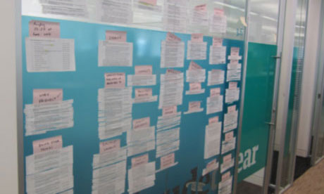 Live blog research on the wall in the Guardian office
