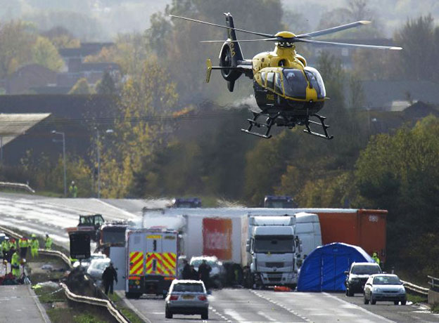 M5 crash day 2: A helicopter at the crash scene