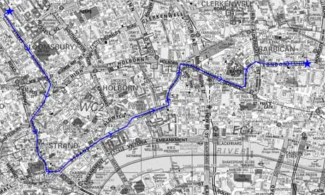 Route of student protest march, 9 November 2011
