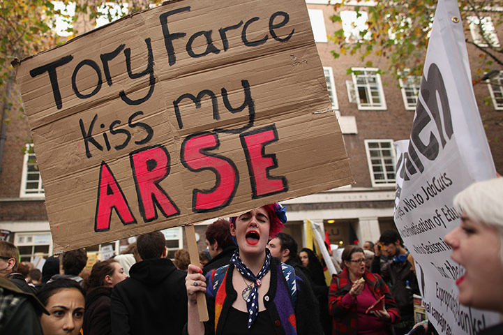 Student protests: Students gather outside the University of London Union building